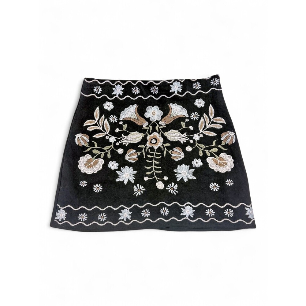 Dee Elly Black Embroidered Mini Skirt S‎ Floral Boho